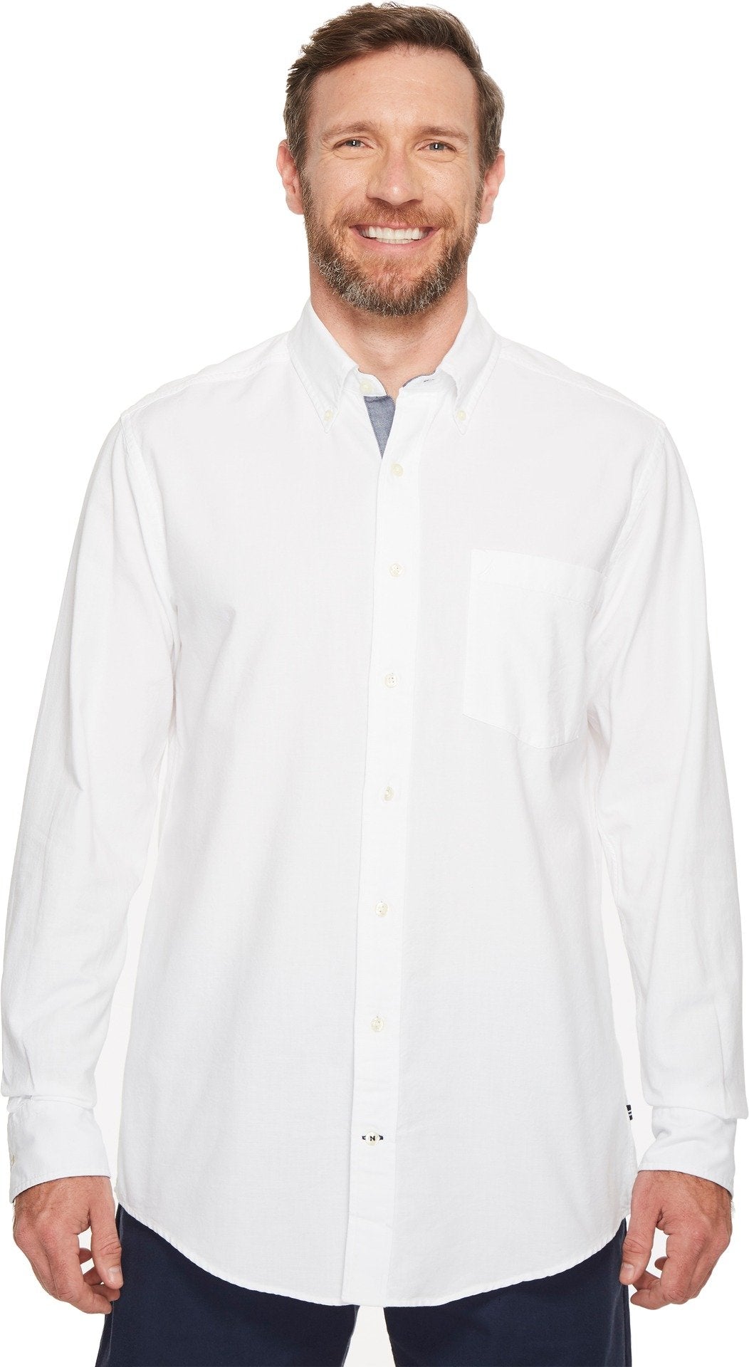 Nautica Men's Long Sleeve Button Down Solid Oxford Shirt, White, 4X