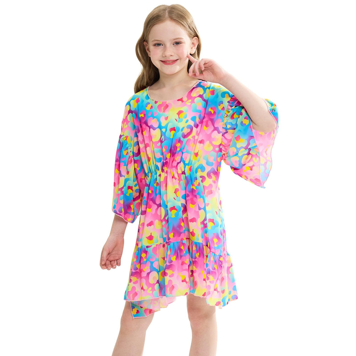 Beach Cover Up for Girls Unicorn Swim Cover Up Chiffon Baby Bathing Suit Coverup quick dry Swimsuit Tunic Dress for Toddler (Leopard, 7-9 Years)