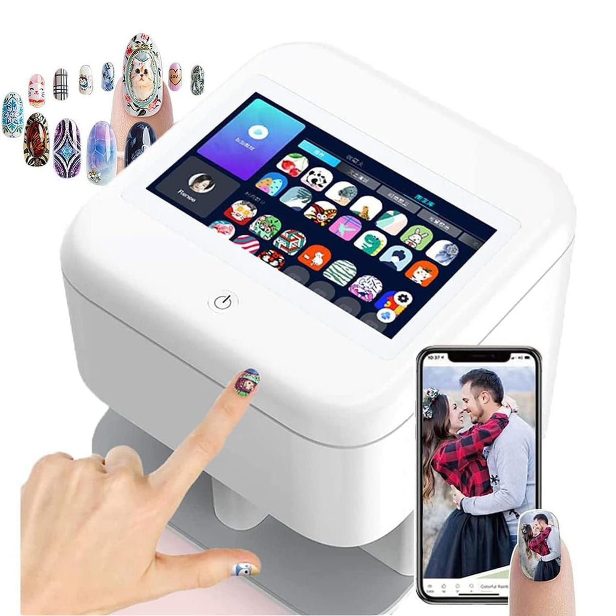 LINCYS Digital Mobile Nail Art Printer, 3D Touch Screen, WiFi/USB, 1500+ Designs, AI Nail Face Recognition, White, 48W, 2.5kg