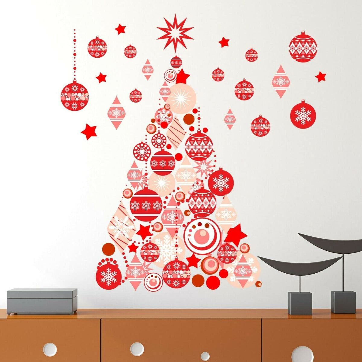 WALPLUS Christmas Wall Stickers Xmas Decoration Sale Clearance Reusable Decals Wall Decor Art for Refrigerator Window Clings Living Room Christmas Party Door Fridge Red Christmas Tree 21 Pieces