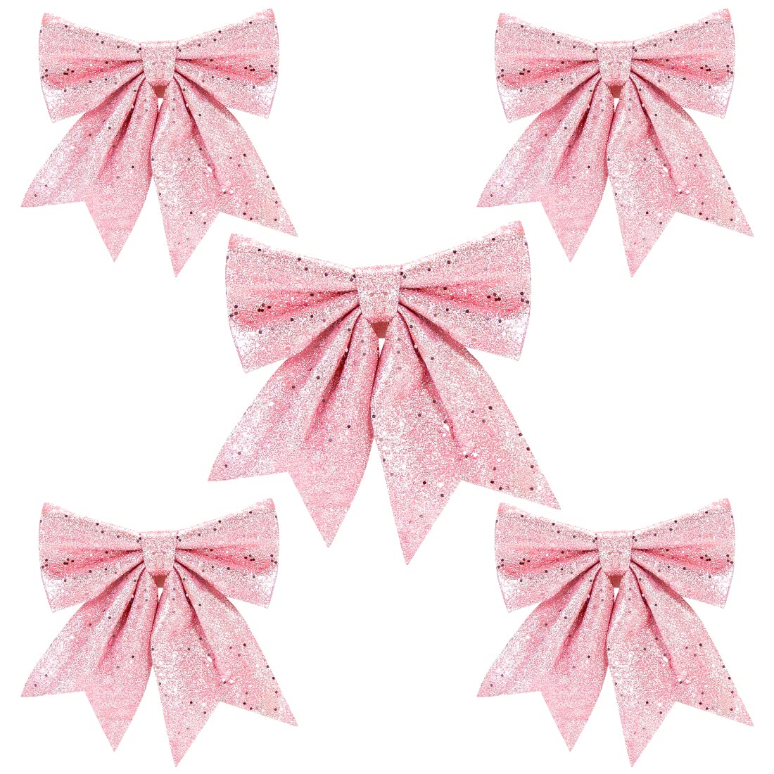 Aurasky Bows, Christmas Tree Pink, 5 Pieces, Large Glitter Christmas Tree Decoration Bows, Pink, Christmas Bow, Gift Bow, Christmas Decoration Bow for Christmas Tree Decorations (Pink)