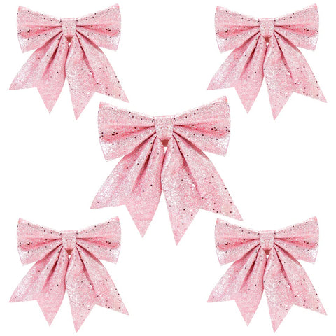 Aurasky Bows, Christmas Tree Pink, 5 Pieces, Large Glitter Christmas Tree Decoration Bows, Pink, Christmas Bow, Gift Bow, Christmas Decoration Bow for Christmas Tree Decorations (Pink)