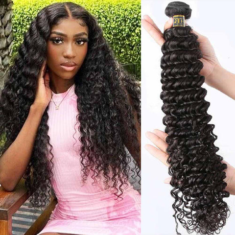 QTHAIR 12A Brazilian Deep Wave Bundles(28", 1 Bundle) Brazilian Virgin Human Hair Bundles Long Hair Deep Wave Human Hair Brazilian Hair Bundles Deep Curly Human Hair Bundles Deep Wave