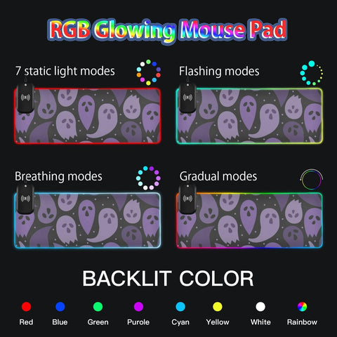 Ghost Skull Happy Halloween Wireless Charging Mouse Pad for Mobile Phone Extra Large Gaming Mousepad with 13 Lighting Modes Mouse Mat for Gaming MacBook PC Laptop Desk Office Home