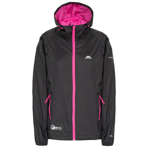 Trespass Qikpac Jacket Female, Black, XL, Compact Packaway Waterproof Jacket for Women, X-Large, Black