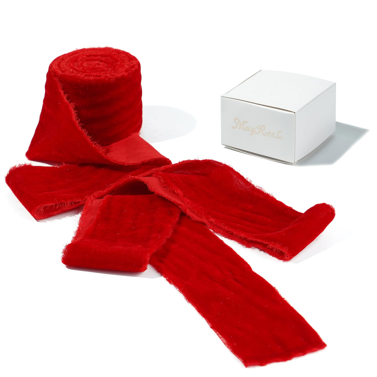 MAYREEL Red Velvet Ribbon 2 Inch x 3 Yards Frayed Silk Velvet Ribbon Hand Torn Red Christmas Velvet Ribbon for Gift Wrapping, Invitations, Wedding, Vow Books, Gift Basket, Bridal Bouquet, Crafts