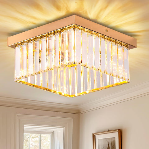 Cainjiazh 9.8"inch Ceiling Lamps Crystal Ceiling Light Flush Mount Ceiling Light E26 Square Modern Ceiling Lamp Light Fittin