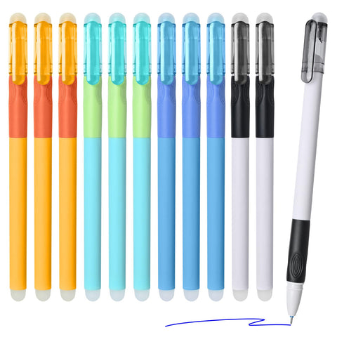 Temiary 12Pcs Erasable Gel Pens, Blue Ink Pen with Eraser, Quick Dry, Smooth Writhing Comfortable to Use for Taking Marking Planner Crossword Puzzles (Blue)