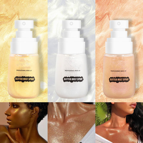 Body Glitter Spray, Face Glow Illuminator, Shimmer& Sparkle Make Up, Moisturizing Glow Drops, Highlighter with Light Fragrance,Face & Body Glitter Spray Non-sticky Moisturizing Body Highlighter(50ml)