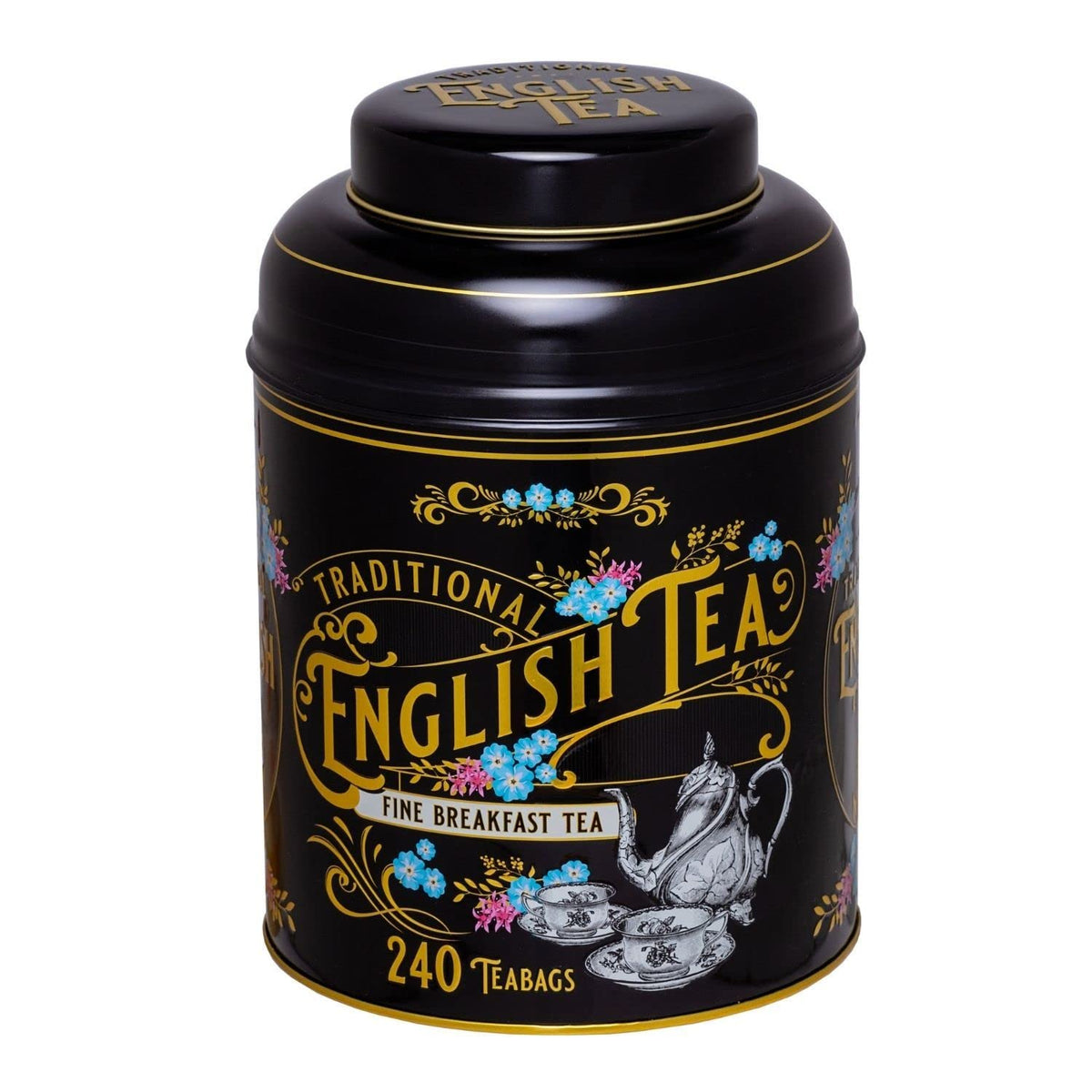 New English Teas Vintage Victorian Tea Tin in Black with 240 English Breakfast Teabags