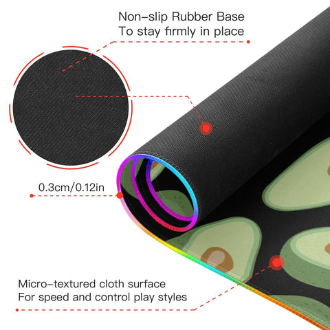 Half Whole Avocado Fruit Wireless Charging Mouse Pad for Mobile Phone Extra Large Gaming Mousepad with 13 Lighting Modes Keyboard Mat for Office Home Gaming MacBook PC Laptop Desk