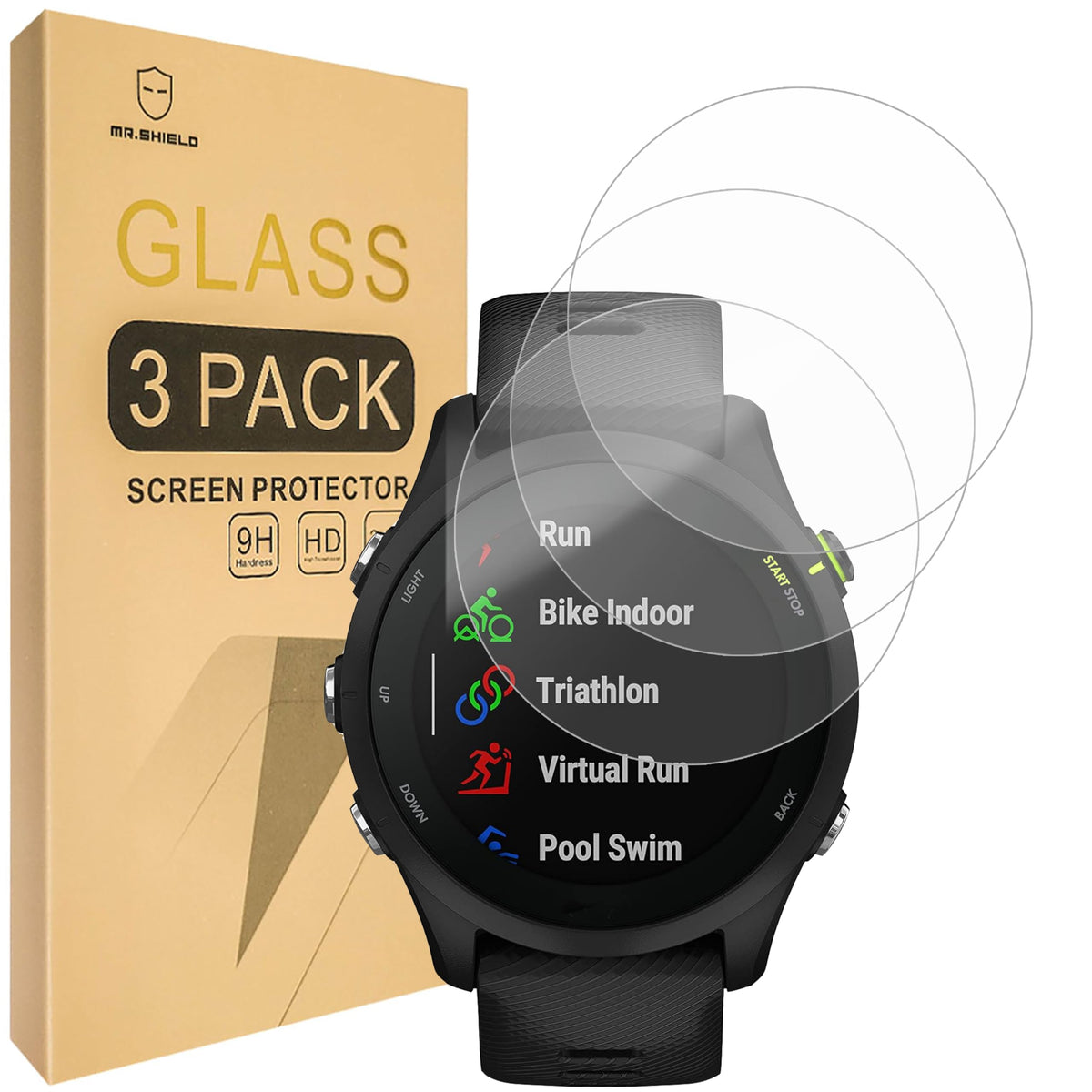 Mr.Shield Screen Protector compatible with Garmin Forerunner 255/255 Music [46mm ONLY] [Tempered Glass] [3-PACK] [Japan Glass with 9H Hardness]