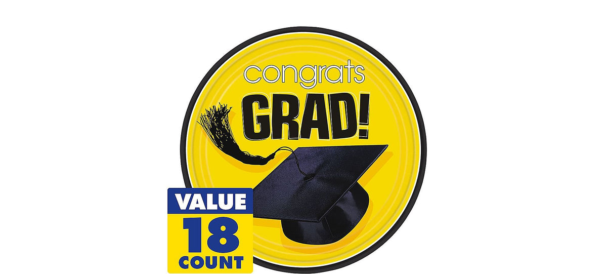 Flying Colors Graduation Party School Colors Round Plates, 7" Yellow Tableware, Yellow, Paper , 7" Pack of 18