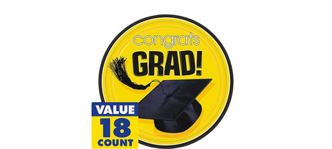 Flying Colors Graduation Party School Colors Round Plates, 7" Yellow Tableware, Yellow, Paper , 7" Pack of 18