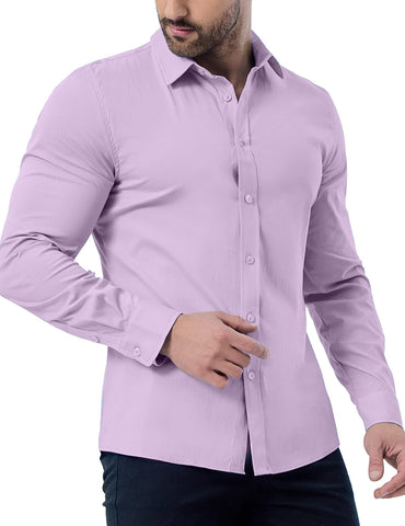 ZAFUL Men Purple Long Sleeve Dress Shirts Prom Wedding Party Button Down Slim Fit Shirt XXL