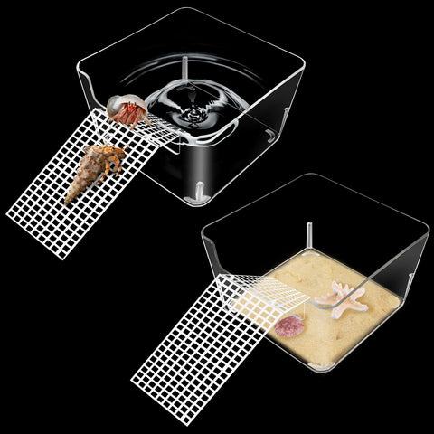 2 Pack Hermit Crab Water Tank, Hermit Crab Cage Accessories with Climbing Ramp Hermit Crab Aquarium Salt Water Pool for Small or Medium Hermit Crab Habitat Home - Transparent