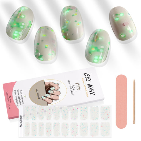 Kalolary 20PCS Luminous Glitter Cured Gel Nail Polish Strips, Glow in The Dark Adhesive Full Wrap Gel Nail Art Sticker, Waterproof Gel Nail Wrap Stickers with Nail File and Stick (Pure White)