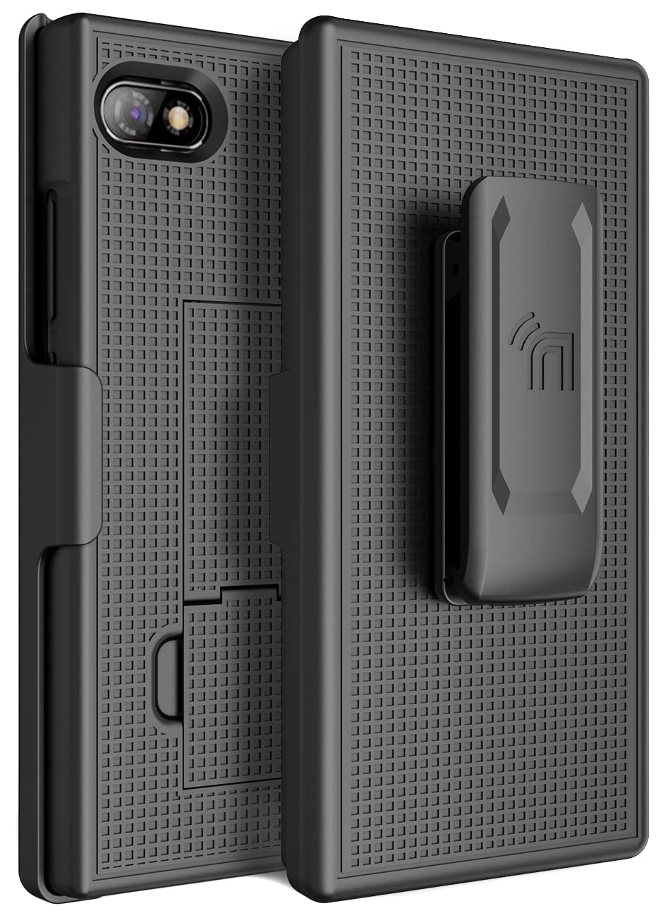 Case with Clip for Unihertz Titan Slim Phone, Nakedcellphone Hard Shell Cover with Kickstand and [Rotating/Ratchet] Belt Hip Holster Holder Combo - Black