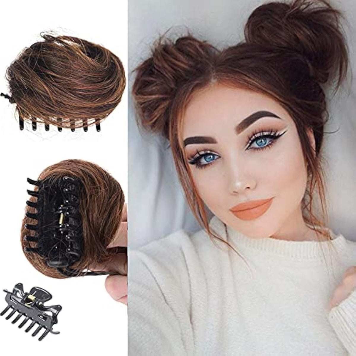 olacare 2PC Mini Claw Clip in Hair Bun Messy Cat Ears Bun Extensions Curly Hair in Hairpieces Scrunchies Hairpieces Synthetic Donut Updo Hair Pieces for Women Girls