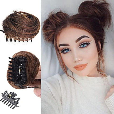 olacare 2PC Mini Claw Clip in Hair Bun Messy Cat Ears Bun Extensions Curly Hair in Hairpieces Scrunchies Hairpieces Synthetic Donut Updo Hair Pieces for Women Girls