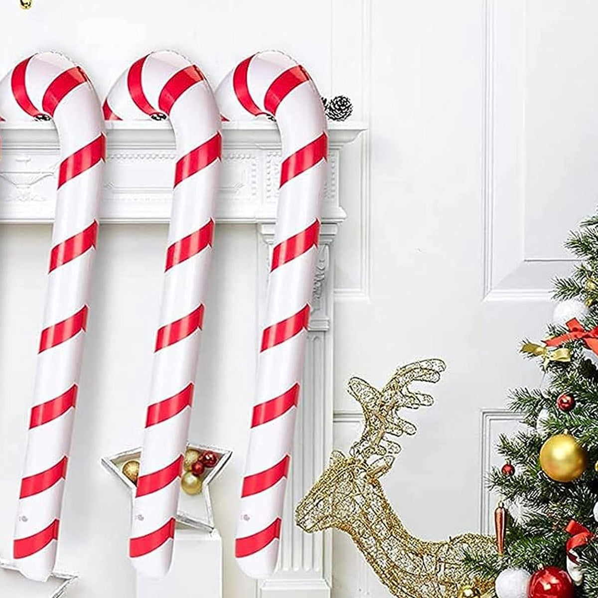 SALADOCY Inflatable Candy Canes, Christmas Decoration, 3 Pack, 87 cm, Red/White