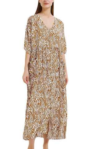 YouKD Maxi Dress V-Neck Kaftan Dress Boho Beach Bikini Cover Up Robe Plus Size Loungewear for Women B Brown