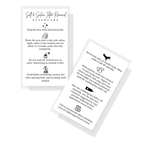 Salt & Saline Tattoo Removal Aftercare Instructions | 50 Pack | Size 2x3.5" inch Business Sized Card | Safe Tattoo Lightening Removal | White Card Design