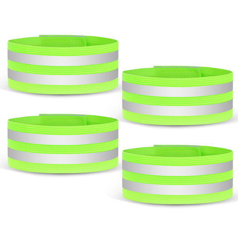 URAQT 4 PCS High Visibility Armbands, Double Reflective Wrist Strap, Running Safety Gear Reflective Wristbands Bike Ankle Bands Reflector Armband Hi Vis Arm Straps For Walking Cycling Running