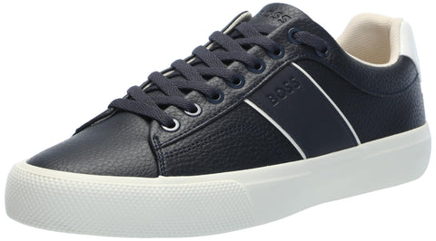 Aiden Logo Block Leather Low Top Sneaker, Blueberry Blue, 7
