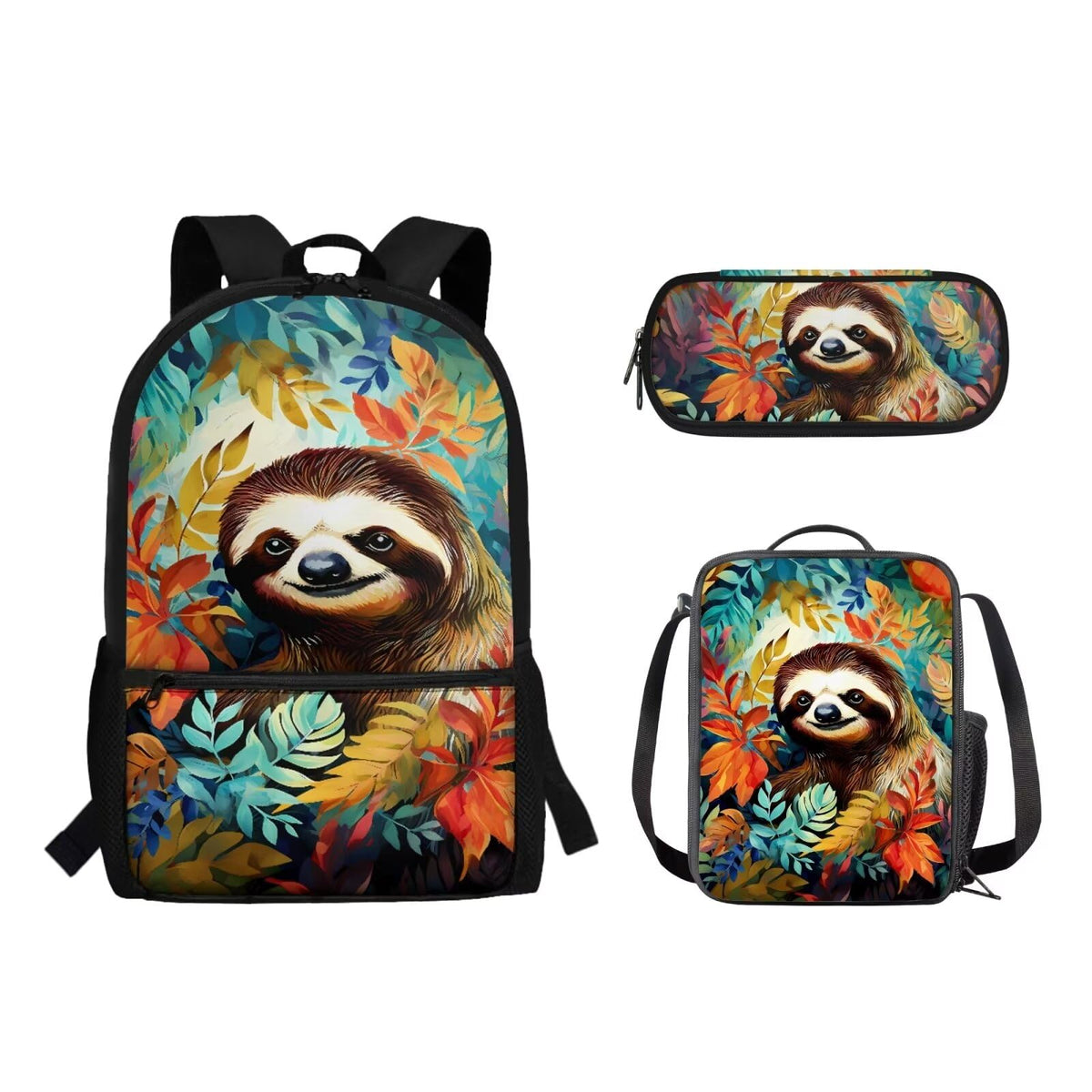 RMMRIYUE 3PCS Backpack Set Cartoon Sloth Kids Schoolbag Sets with Lunch Bag Pencil Bag Cute Students Bookbags Girls Boys Lightweight Primary Knapsack Back to School Supplies