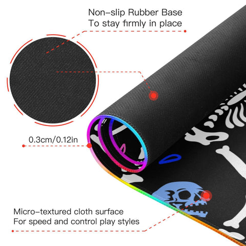 Dancing Skeletons Skulls Wireless Charging Mouse Pad for Mobile Phone Extra Large Gaming Mousepad with 13 Lighting Modes Computer Mat for Gaming MacBook PC Laptop Desk Office Home