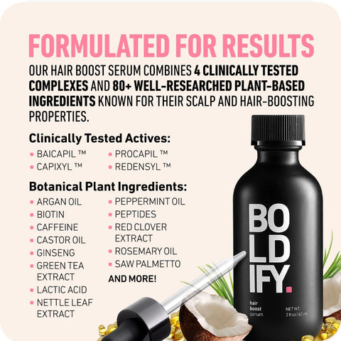 BOLDIFY Hair Growth Serum, All Natural Scalp Treatment, Contains 30 Natural Hair Boosters, Growth Oil for Women & Men, Lightweight Non-Greasy Serum for All Hair Types - 2 oz