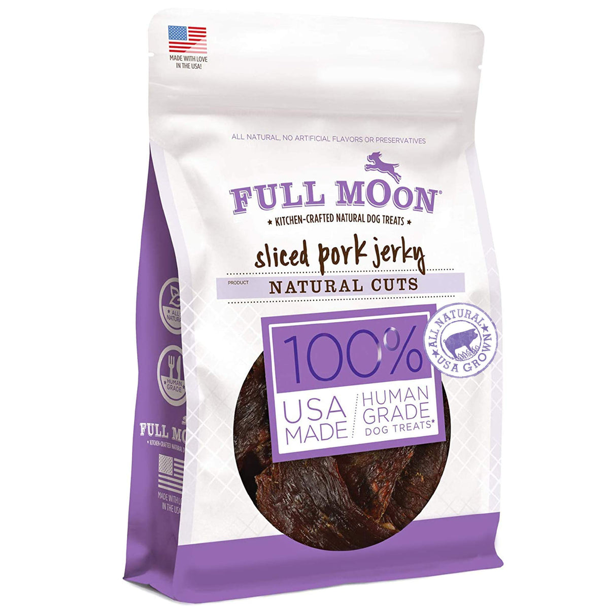 Full Moon Natural Cut Pork Jerky Healthy All Natural Dog Treats Human Grade Grain Free 10 oz