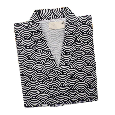 un-brand Japanese Short-sleeved Pajamas Yukata Kimono Wave (Size L, Dark)