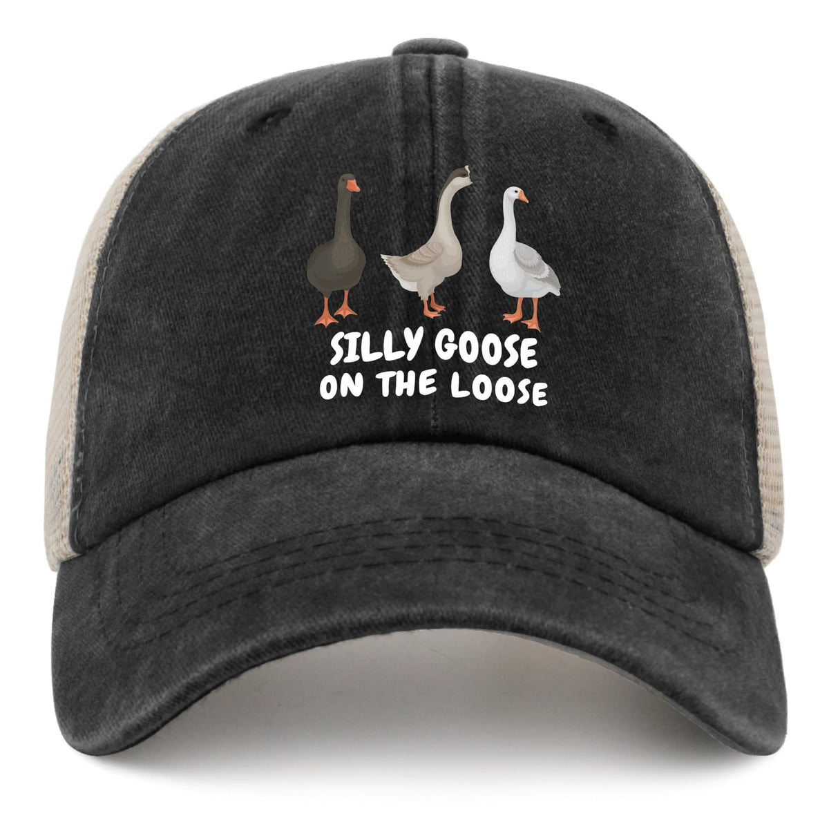 Sefgaen Funny Goose Hat Silly Goose On The Loose Hat Trucker Hat Women Vintage Mesh Baseball Cap for Summer, Black 1