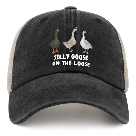 Sefgaen Funny Goose Hat Silly Goose On The Loose Hat Trucker Hat Women Vintage Mesh Baseball Cap for Summer, Black 1