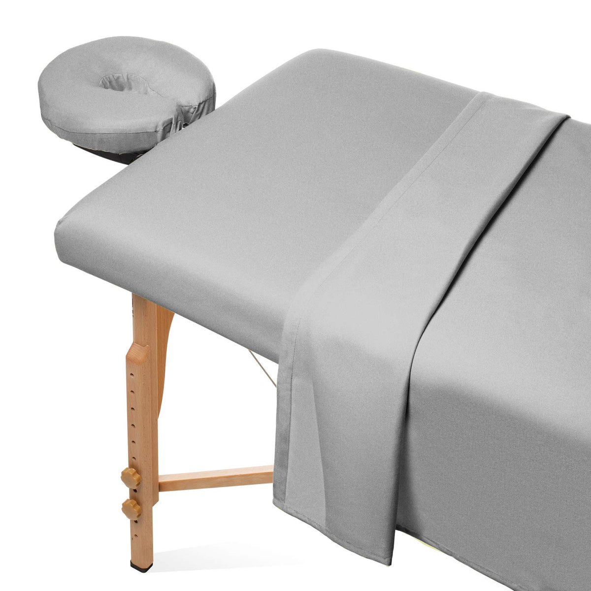 Saloniture 3-Piece Flannel Massage Table Sheet Set - Soft Cotton Facial Bed Cover - Includes Flat and Fitted Sheets with Face Cradle Cover - Light Gray