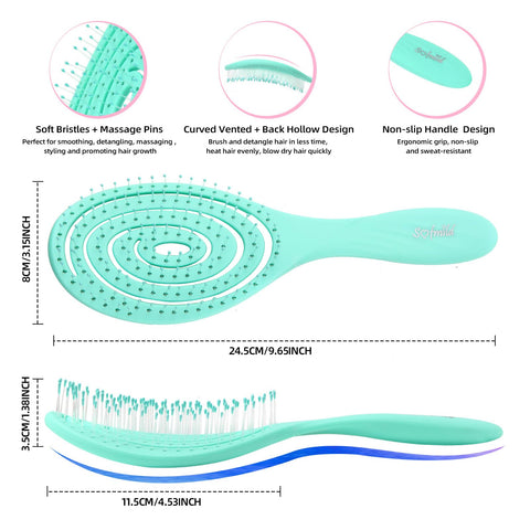 Hair Brush, 2 Pcs Detangling Brush 100% Bio-Friendly Detangler Brush with Soft Bristles for Curly, Straight, Black Natural, Women, Men, Kids Wet and Dry Hair, Glide Through Tangles Knots with Ease
