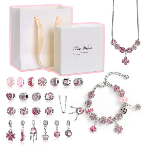 Naler Charm Bracelet Making Kit with Gift Boxes Jewelry Making Supplies Beads, Bracelets for DIY Craft Valentines Present for Her Valentine's Day Gift for DIY Bracelet & Necklace