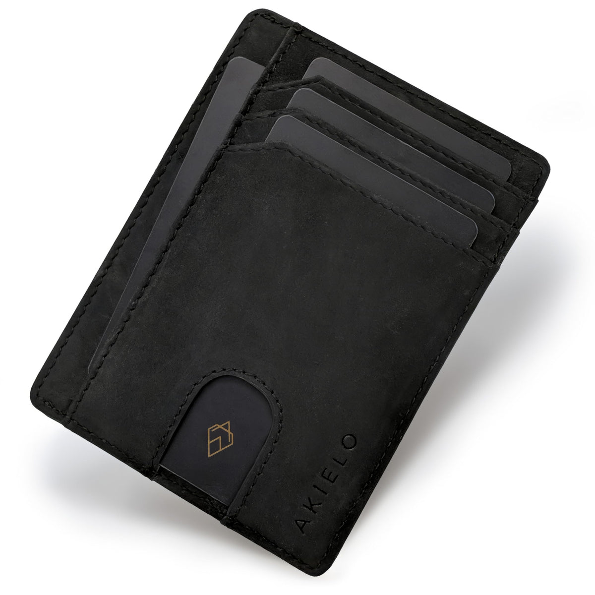 AKIELO RFID Blocking Credit Card Holder and Gift Box - Ultra Slim Wallet for Men - Minimalist Card Wallet (Bravo - Black Edition)