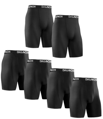 Dalavch 6 Pack MenÃ¢â‚¬â„¢s Compression Shorts Athletic Sports Workout Baselayer Running Basketball Football Underwear 6 inch 4 Black and 9 inch 2 Black Large