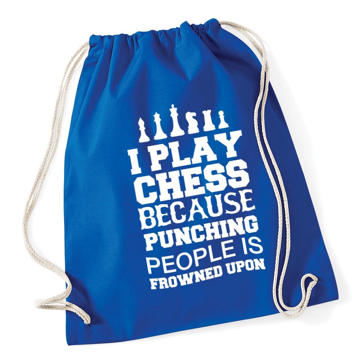 Hippowarehouse I play chess because punching people is frowned upon Drawstring Cotton School Gym Kid Bag Sack 37cm x 46cm, 12 litres