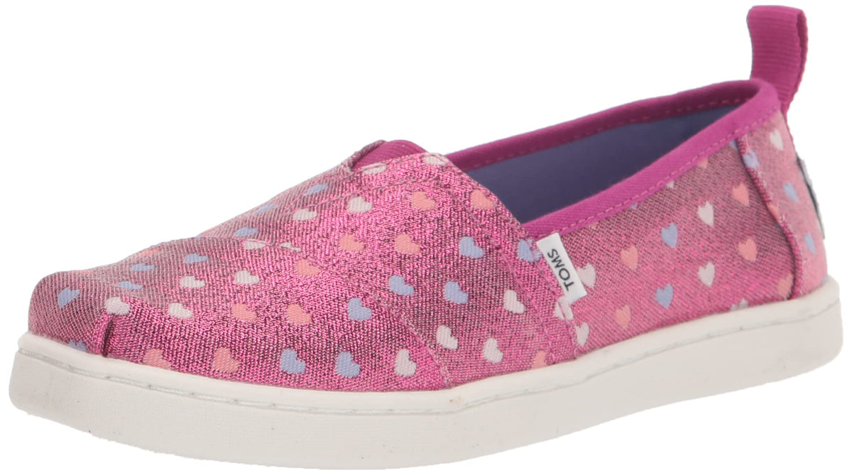 TOMS Girls Alpargata Loafer Flat, Dark Fuchsia Glimmer Hearts, 5.5 Big Kid