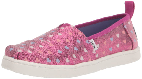 TOMS Girls Alpargata Loafer Flat, Dark Fuchsia Glimmer Hearts, 5.5 Big Kid