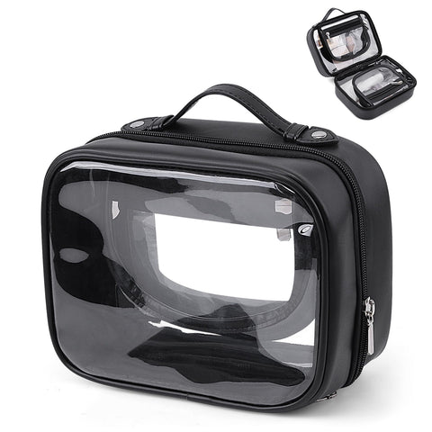 Juoxeepy Travel Toiletry Bag TSA Approved Makeup Bag Clear 2 Layer Cosmetic Bag with Handle Waterproof Transparent Makeup Organizer