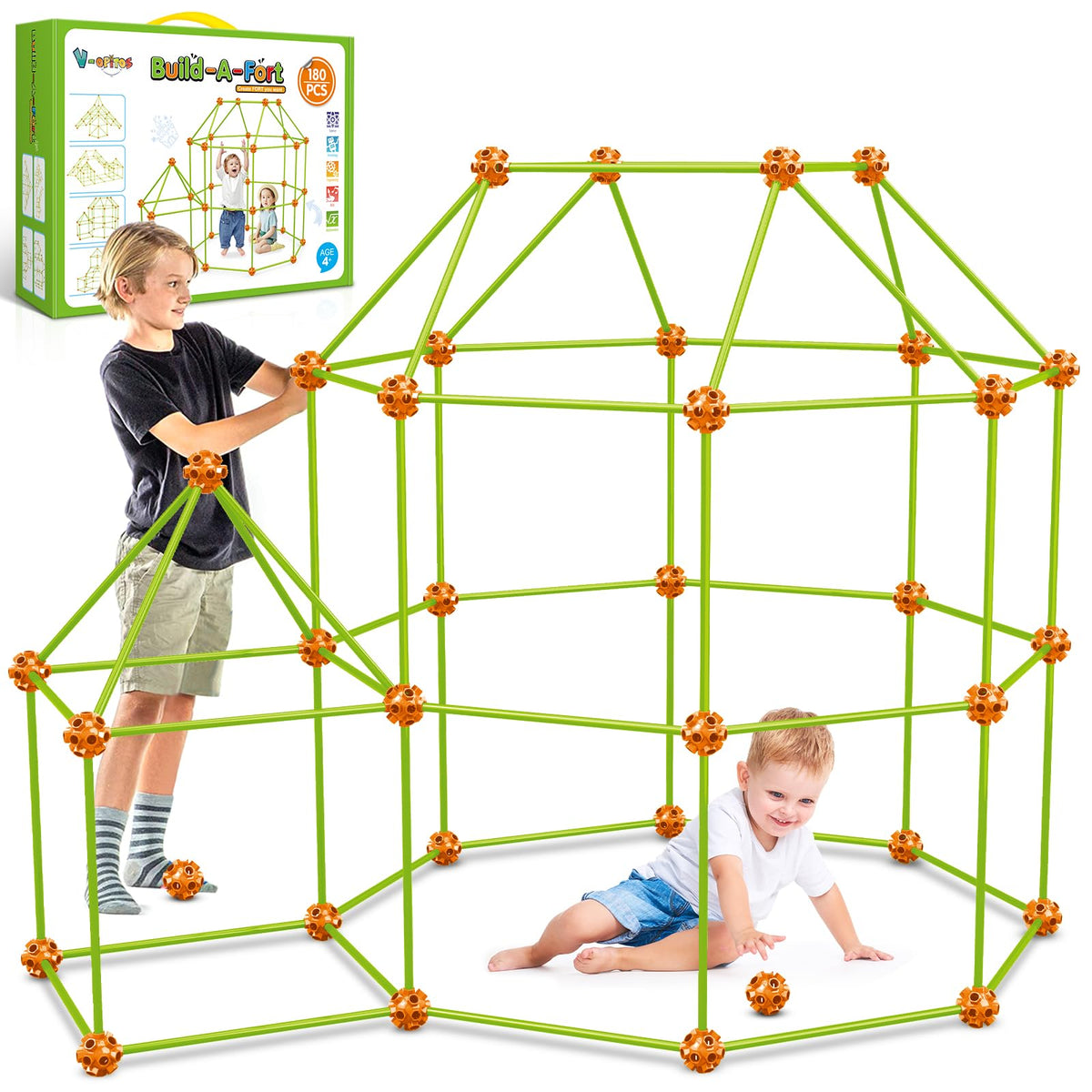 V-Opitos 180 Pack Fort Building Kits for Kids Age 4, 5, 6, 7, 8+ Years Old, Creative Building Toys for DIY Castles, Tunnels, Play Tent, Ideal Christmas, Birthday Gifts for Boys & Girls