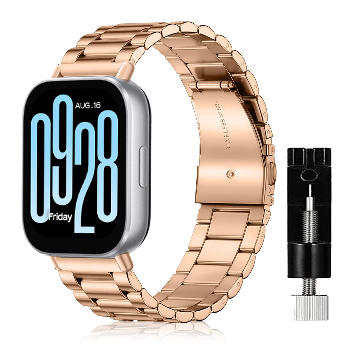 SeNool Strap for Xiaomi Redmi Watch 5 Active/Redmi Watch 5 Lite, Metal Stainless Adjustable Replacement Smart Watch Strap Band for Xiaomi Redmi Watch 5 Active/Redmi Watch 5 Lite - Rose Gold