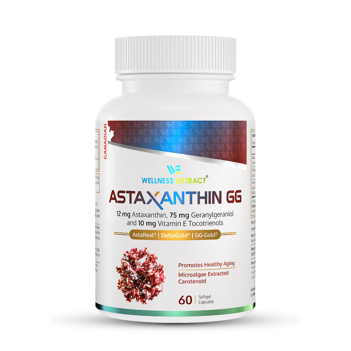 Wellness Extract Astaxanthin-GG - AstaREALâ„¢ Astaxanthin Supplement, GG-GoldÂ® Geranylgeraniol, DeltaGoldÂ® Tocotrienols Supports Eye, Skin, and Heart Health - 60 softgels