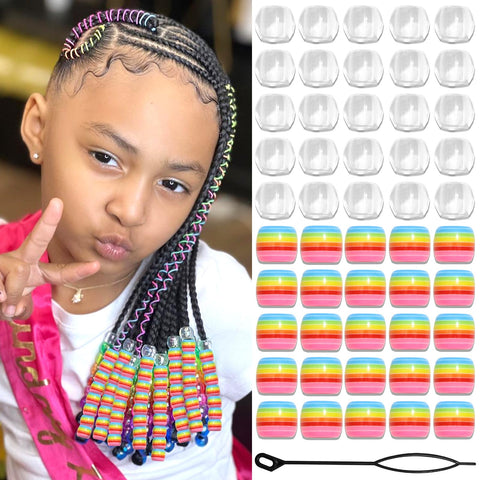 VENOFEN 50PCS Rainbow Stripe Hair Beads Large Dreadlock Beads Clear Acrylic Pony Beads Cute Braids Accessories Decoration for Women and Girls