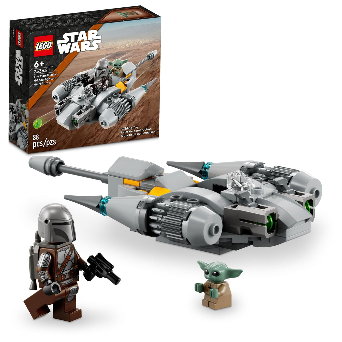 LEGO Star Wars The MandalorianÃƒÆ’Ã‚Â¢ÃƒÂ¢Ã¢â‚¬Å¡Ã‚Â¬ÃƒÂ¢Ã¢â‚¬Å¾Ã‚Â¢s N-1 Starfighter Microfighter, Building Toy Set for Kids Ages 6 and Up with Mando and Grogu 'Baby Yoda' Minifigures, Fun Gift Idea for Action Play, 75363